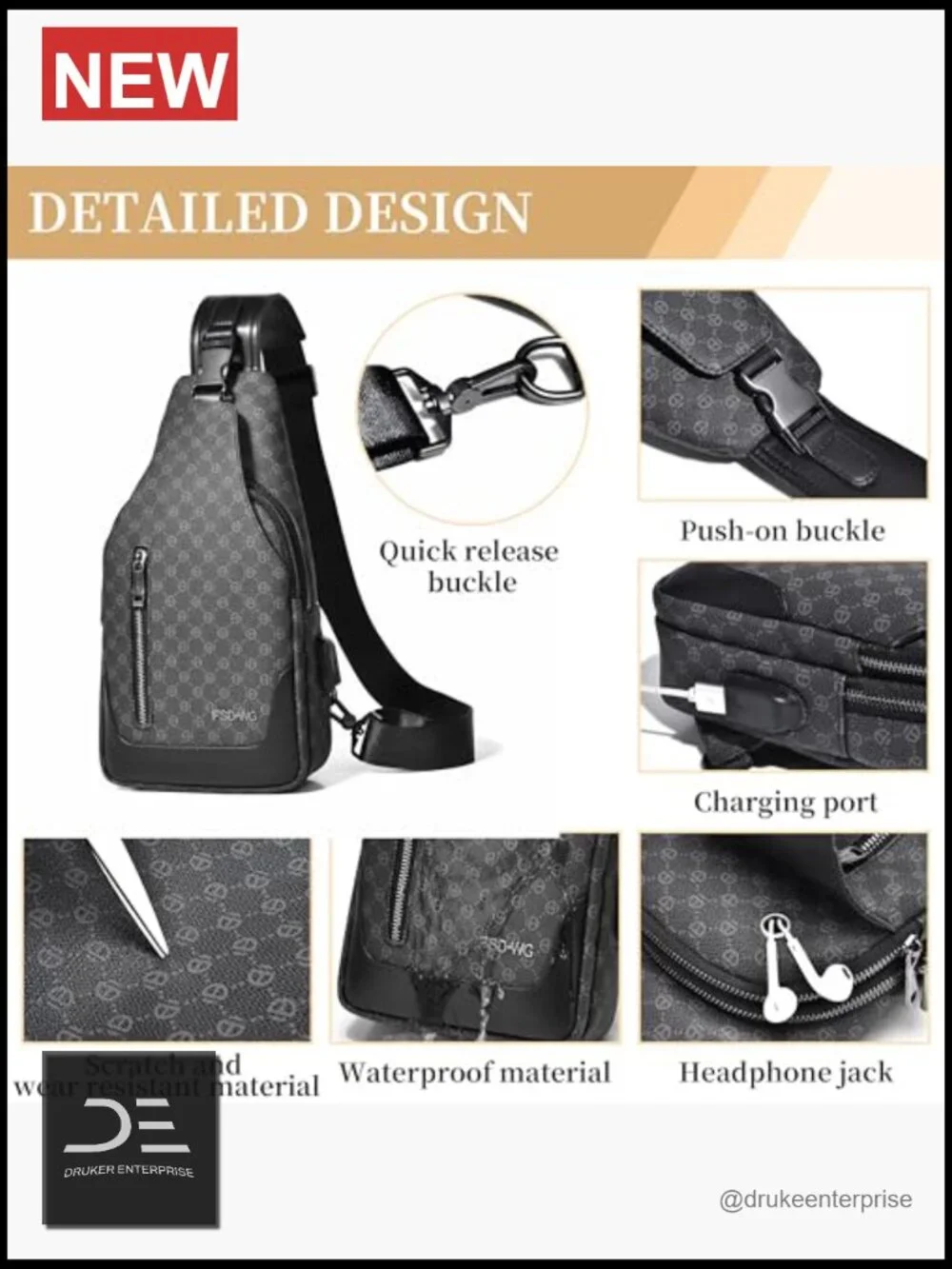 PU Leather Sling Backpack Crossbody Shoulder Bag Travel Hiking